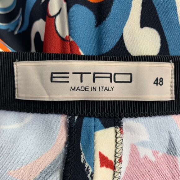 ETRO Size L Black Multi Color Viscose Blend Abstract Floral Tapered Dress Pants - Picture 7 of 8